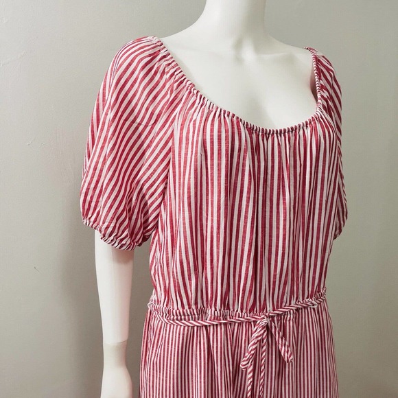 Draper James RSVP XL Maxi Dress Red White Stripe Tiered Short Sleeve Wide Neck - Picture 2 of 13
